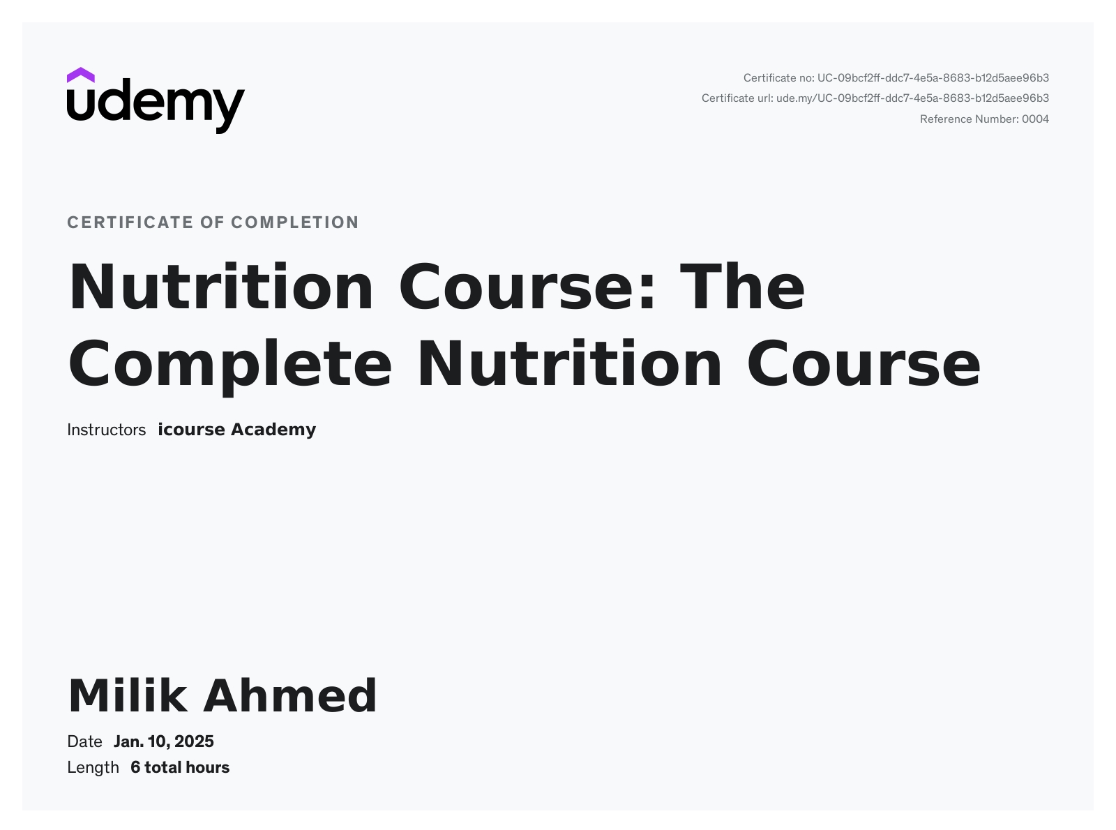 Nutrition Certificate