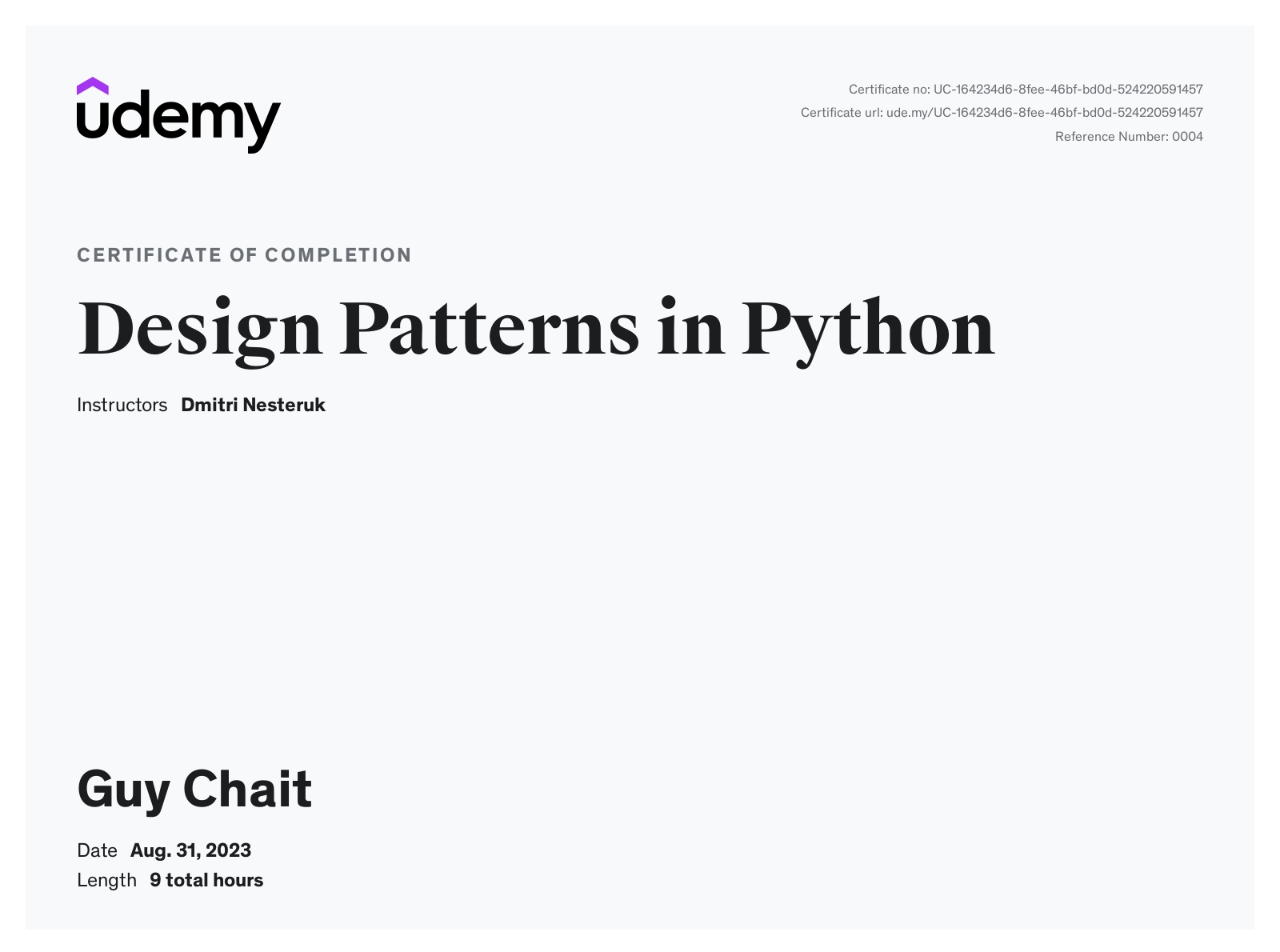 Udemy Certificate