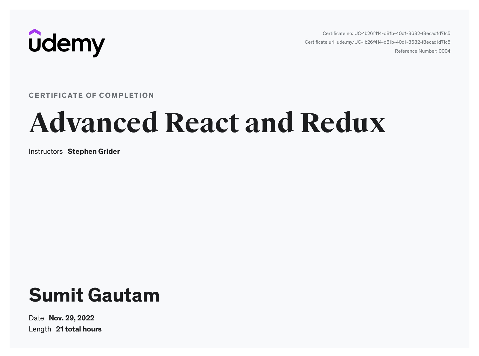 Advance React Redux - Udemy