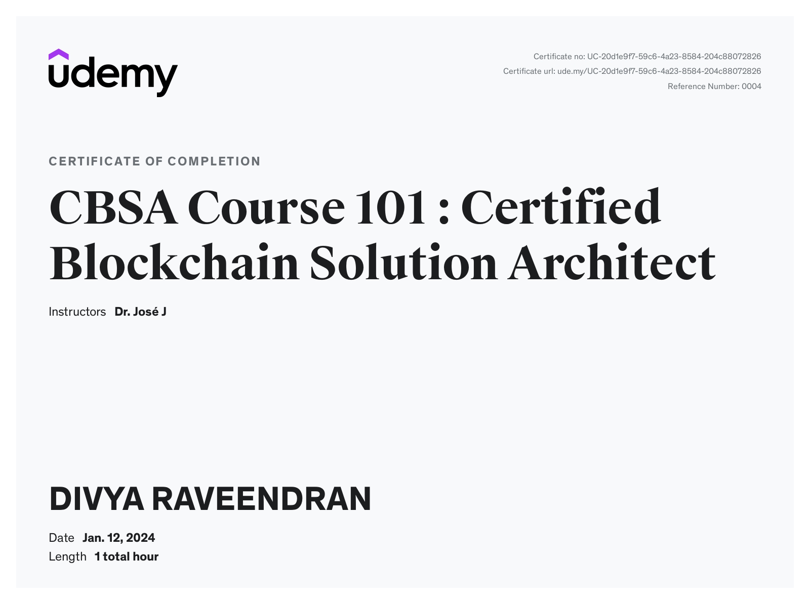 CBSA Course 101 : Certified Blockchain Solution Architect
