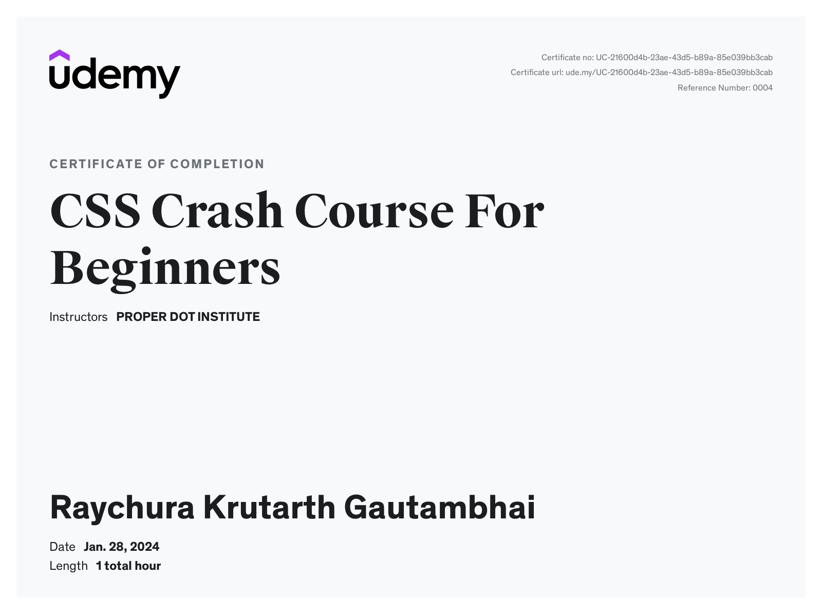 CSS Crash Course Certificate