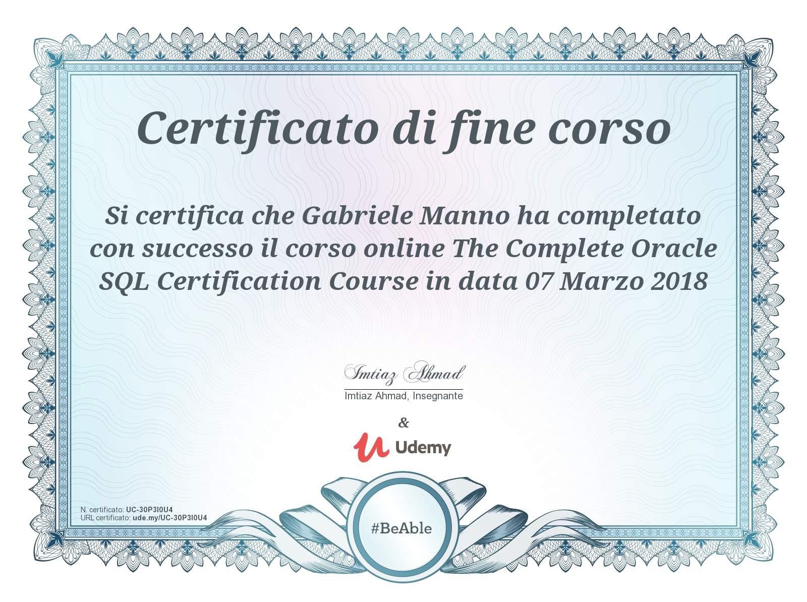 Oracle Associate Certification Gabriele Manno - ReActive | Gruppo AlmavivA | LinkedIn