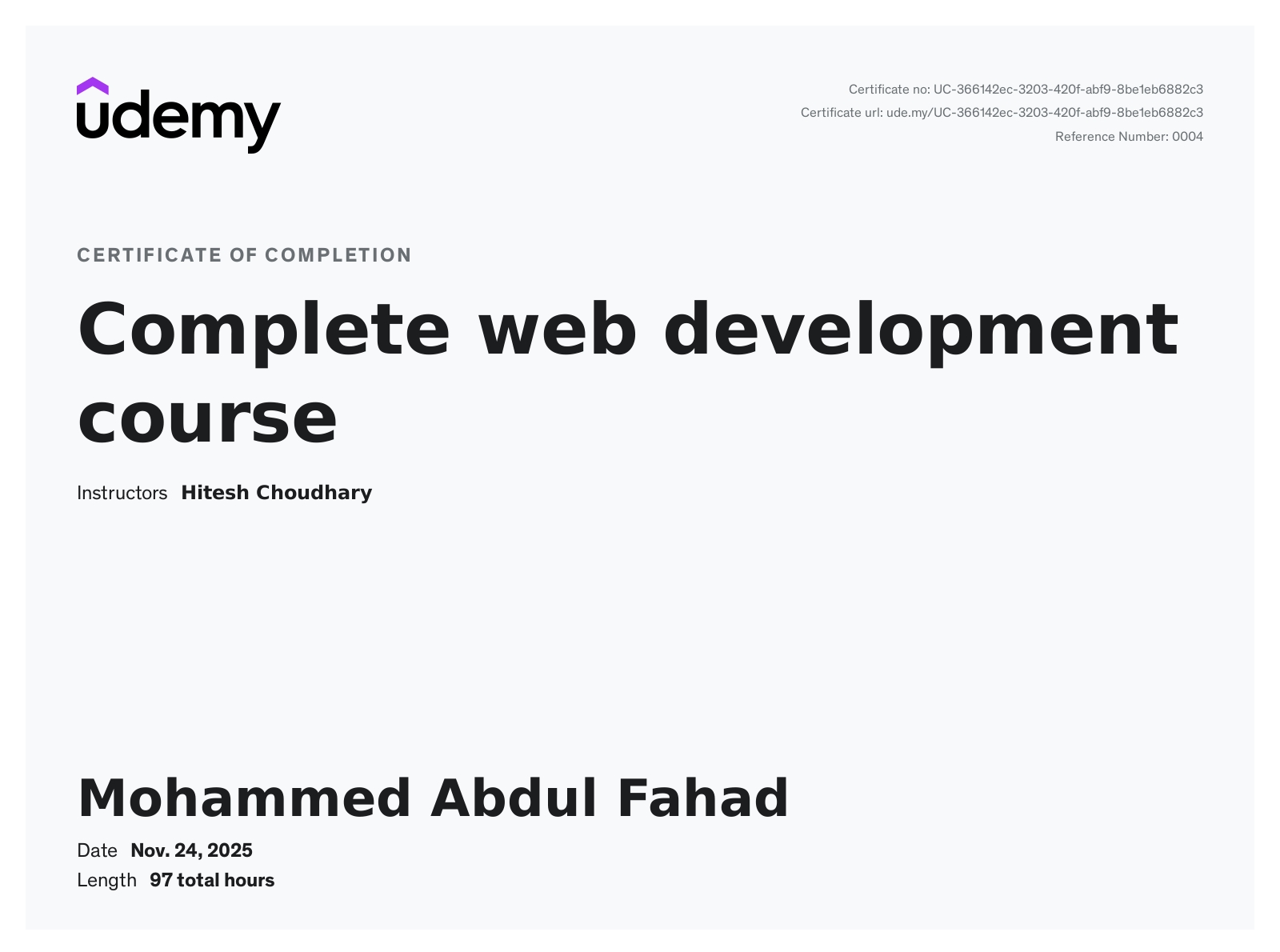 Full Stack Development Certificate