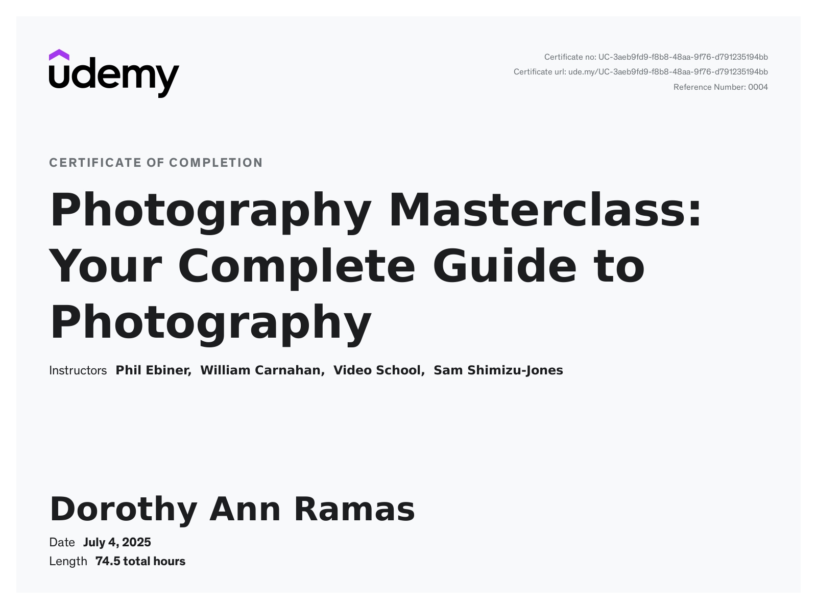 Udemy Certificate