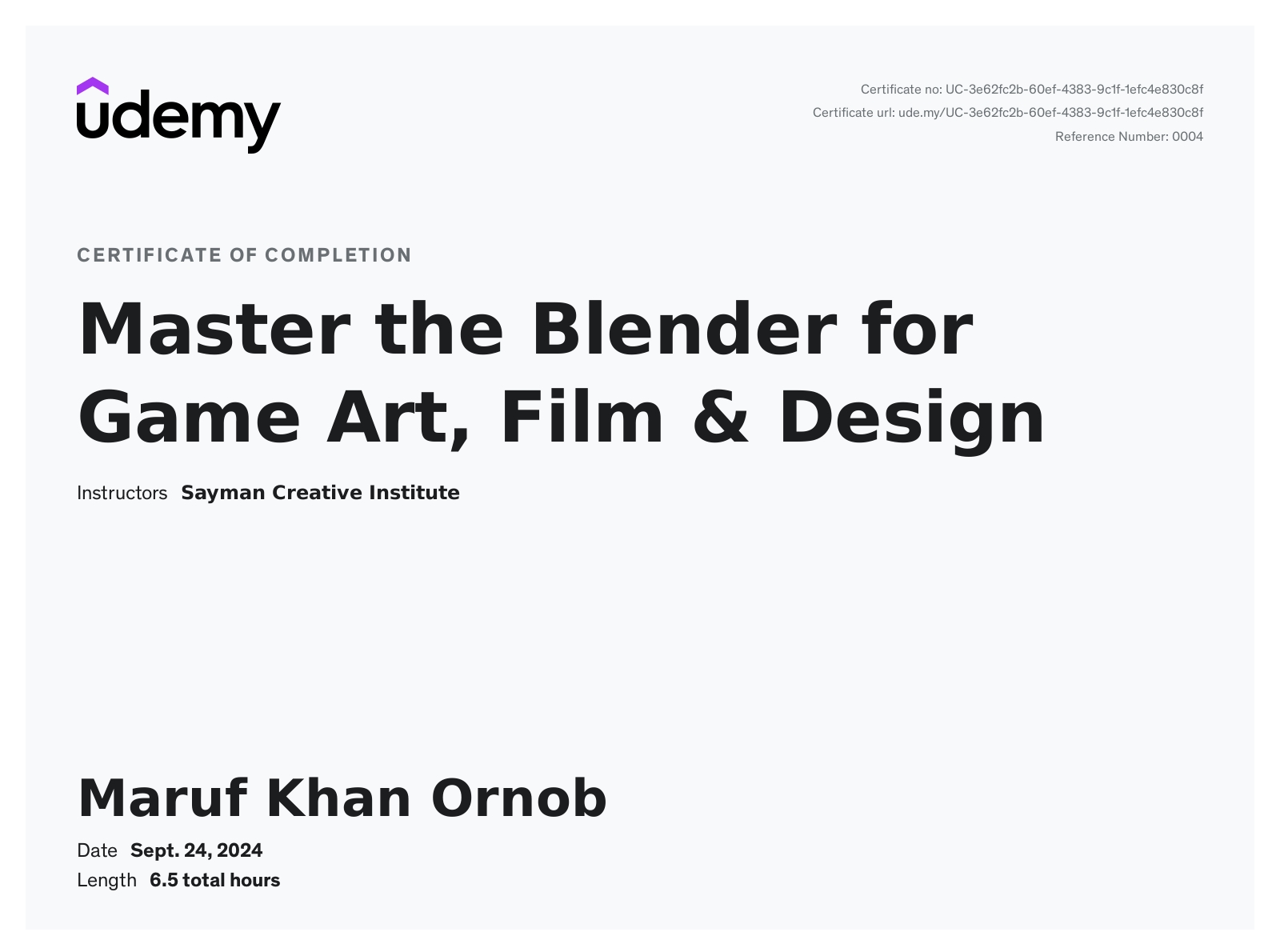 Technical Art & 3D Modeling certificate