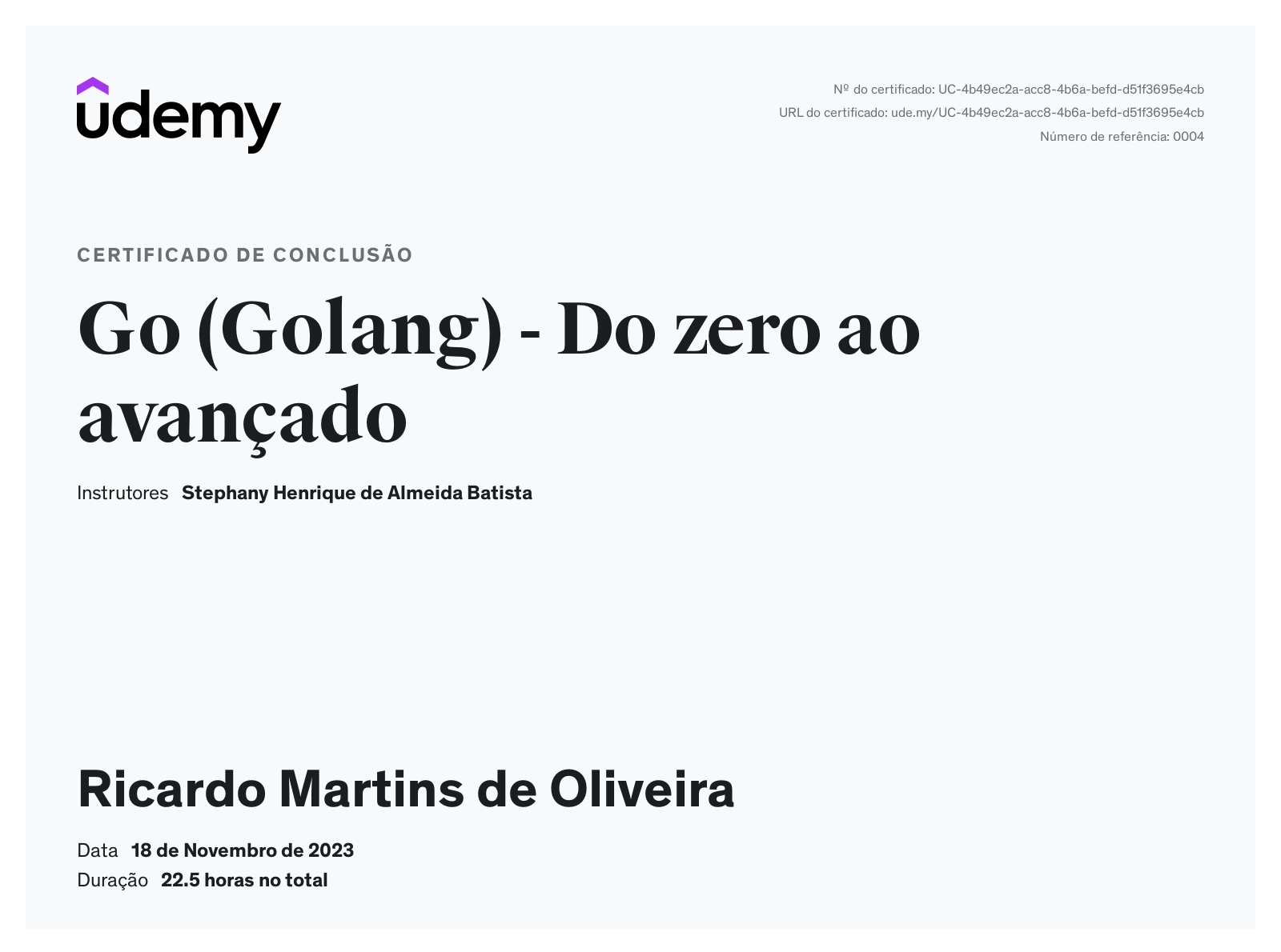 Certificado Go do Zero ao Avançado