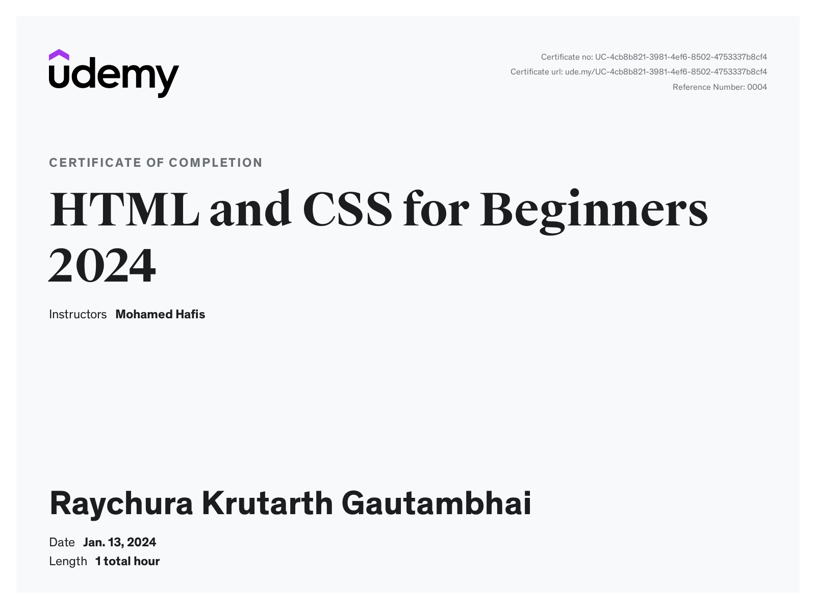 HTML and CSS for Beginners Certificate