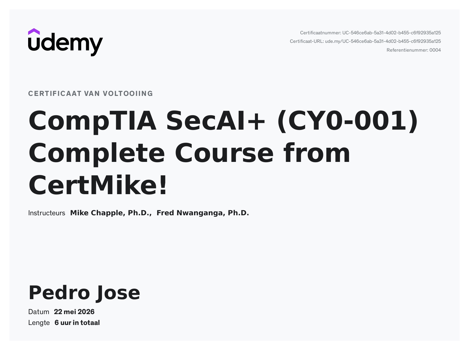 CompTIA SecAI+ Certificate - Pedro Jose