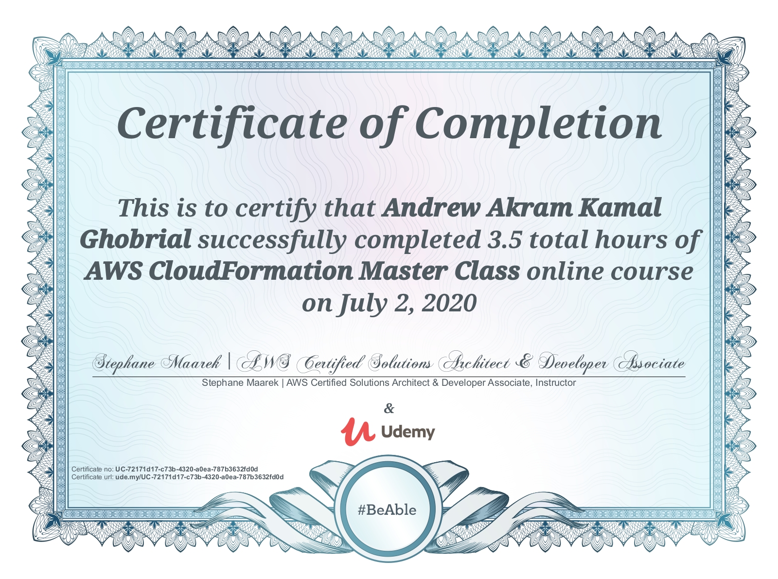 AWS CloudFormation Master Class credential