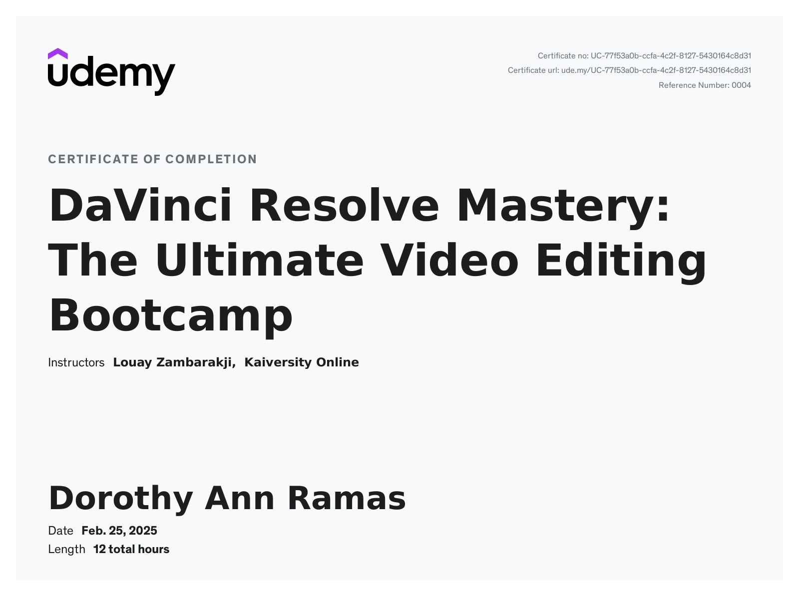 Udemy Certificate