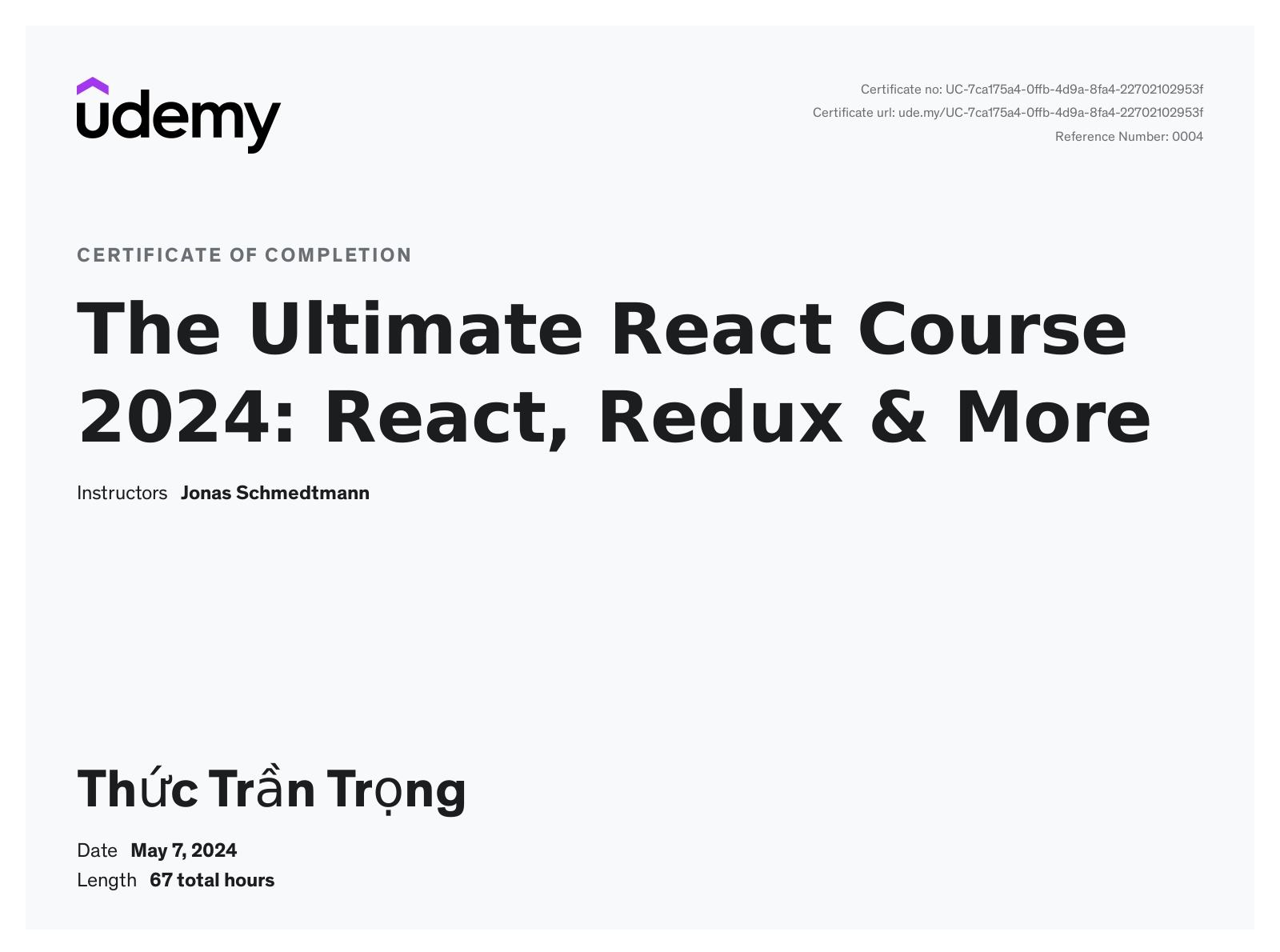 Udemy Course Completion Certificate
 | Udemy