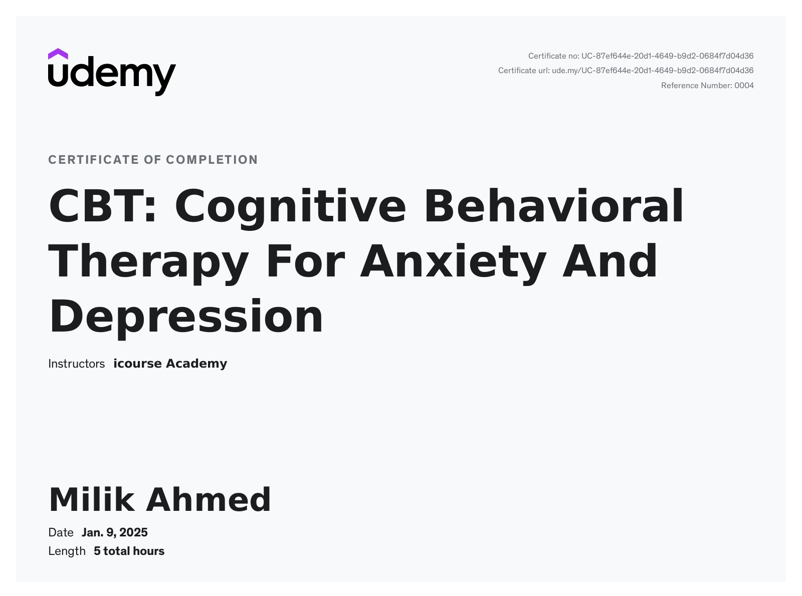 CBT Certificate