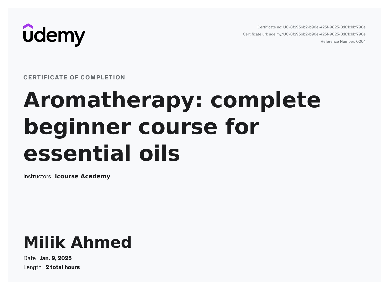 Aromatherapy Certificate