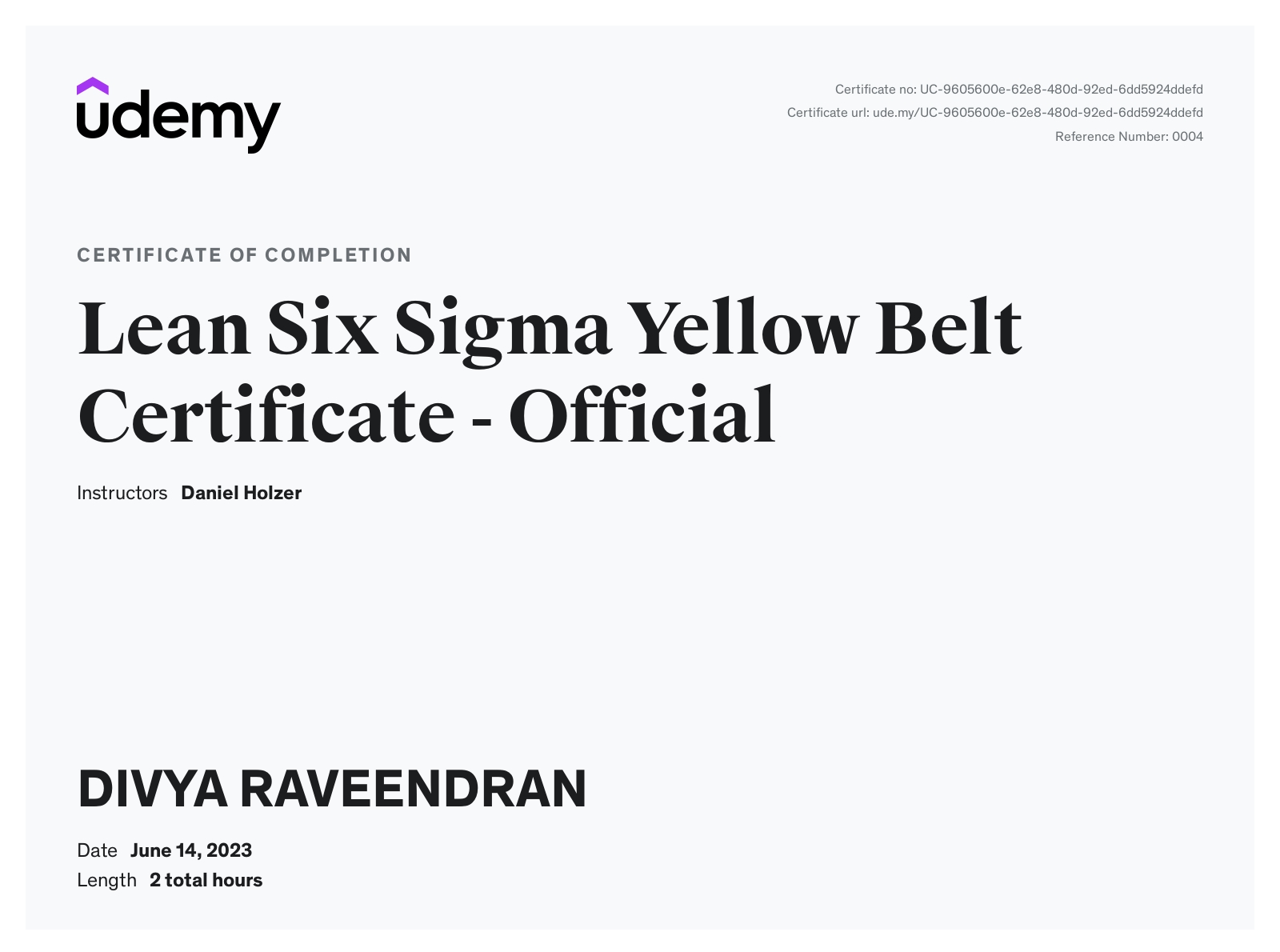 Lean Six Sigma Yellow Belt Certificate - Official