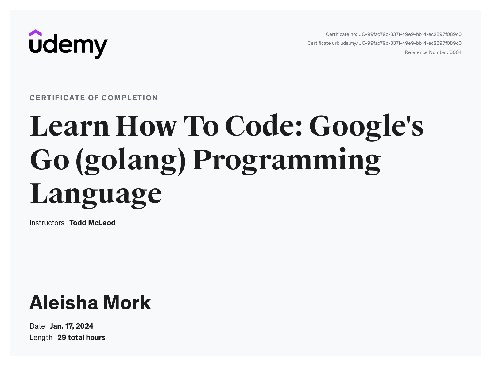 Google's Go Certificate