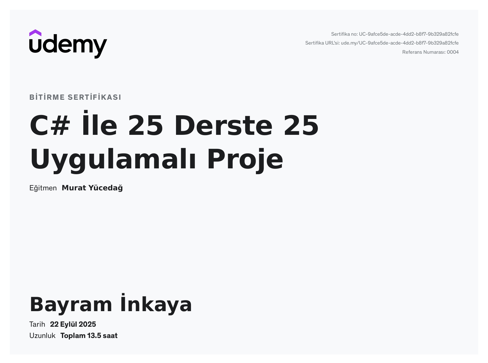 25 Derste 25 Proje – C# Kursu