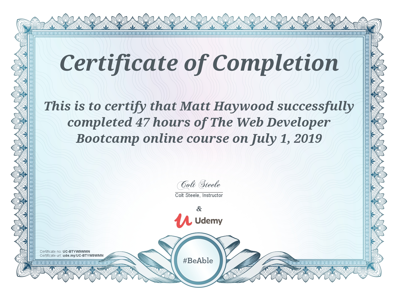 Udemy Web Development Certificate
