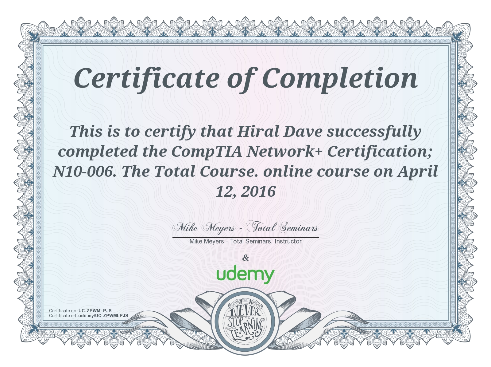 Network Plus Course Hiral Dave - IT Technologist II @ Oceaneering | Comp-Tia A+, Apple ...