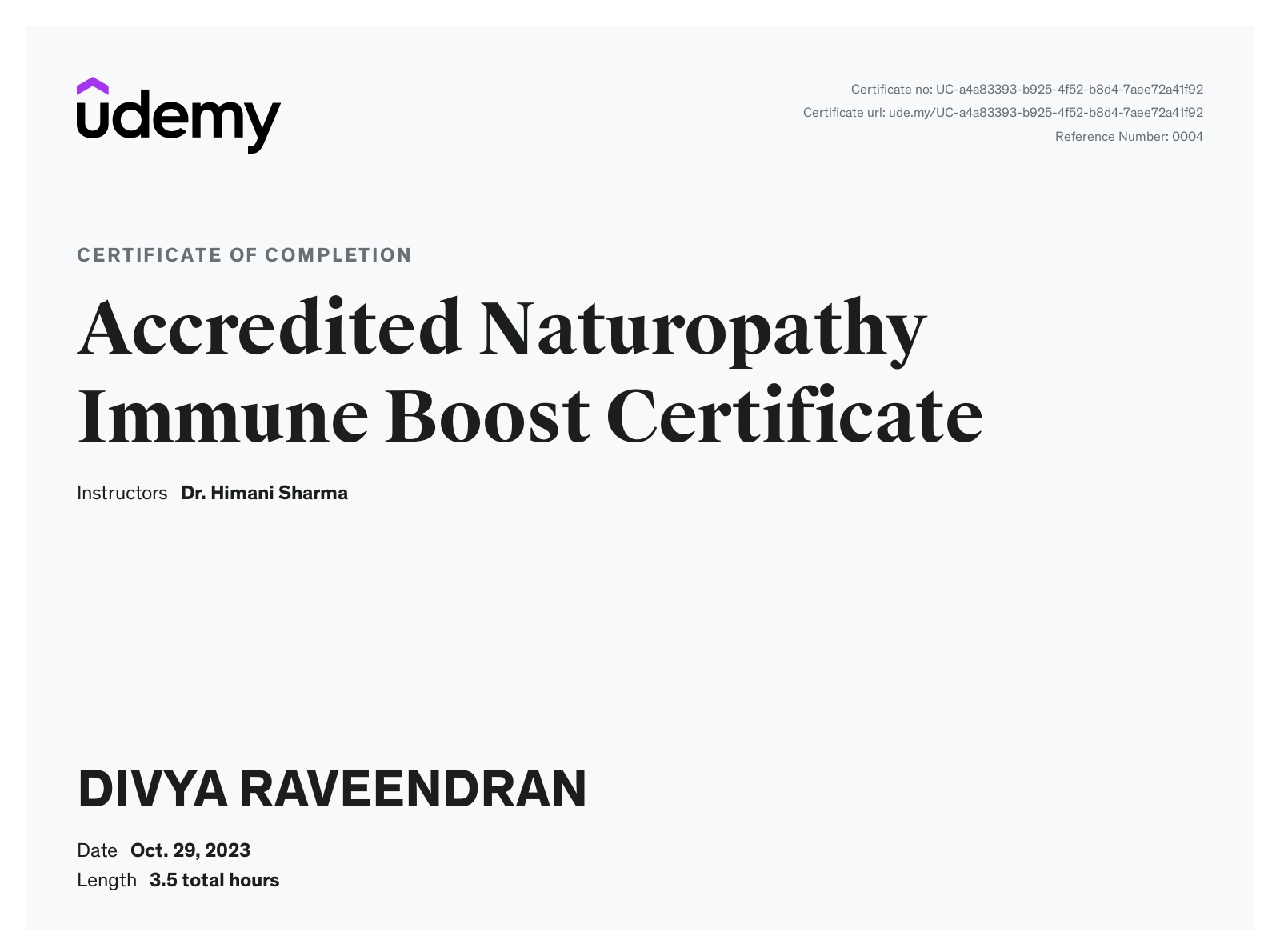 Accredited Naturopathy Immune Boost Certificate