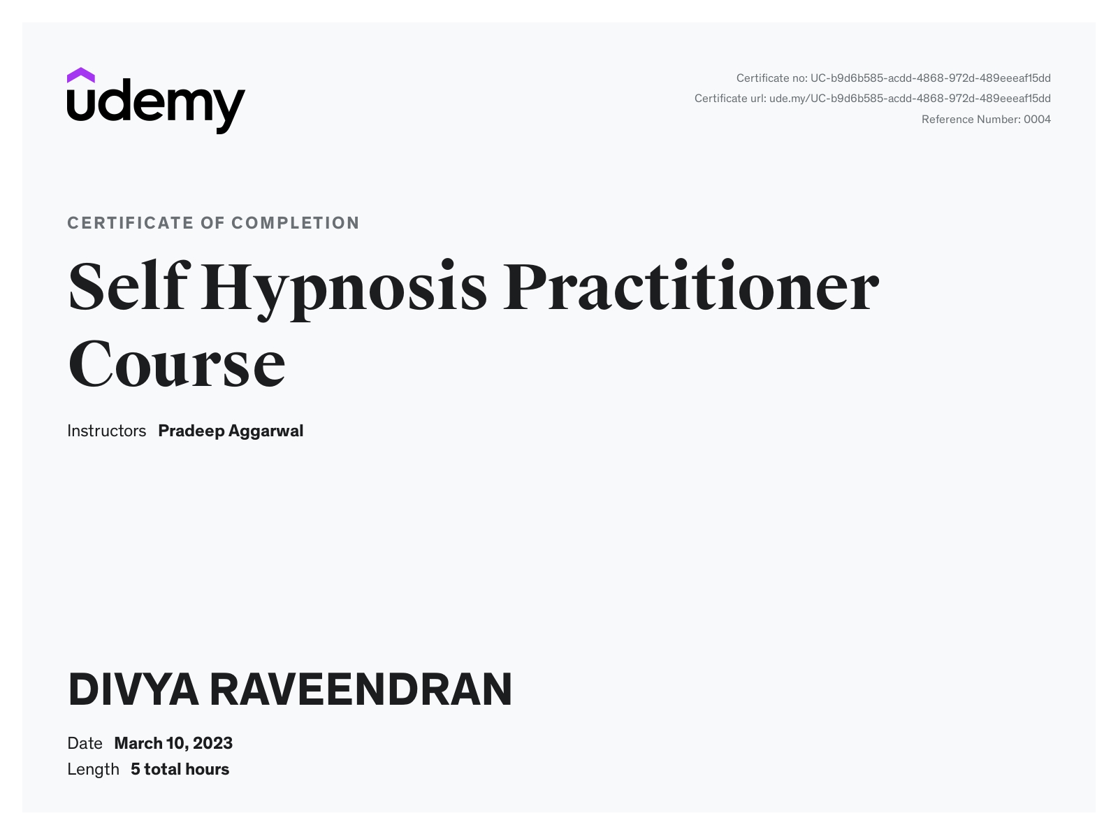 Self Hypnosis Practitioner Course