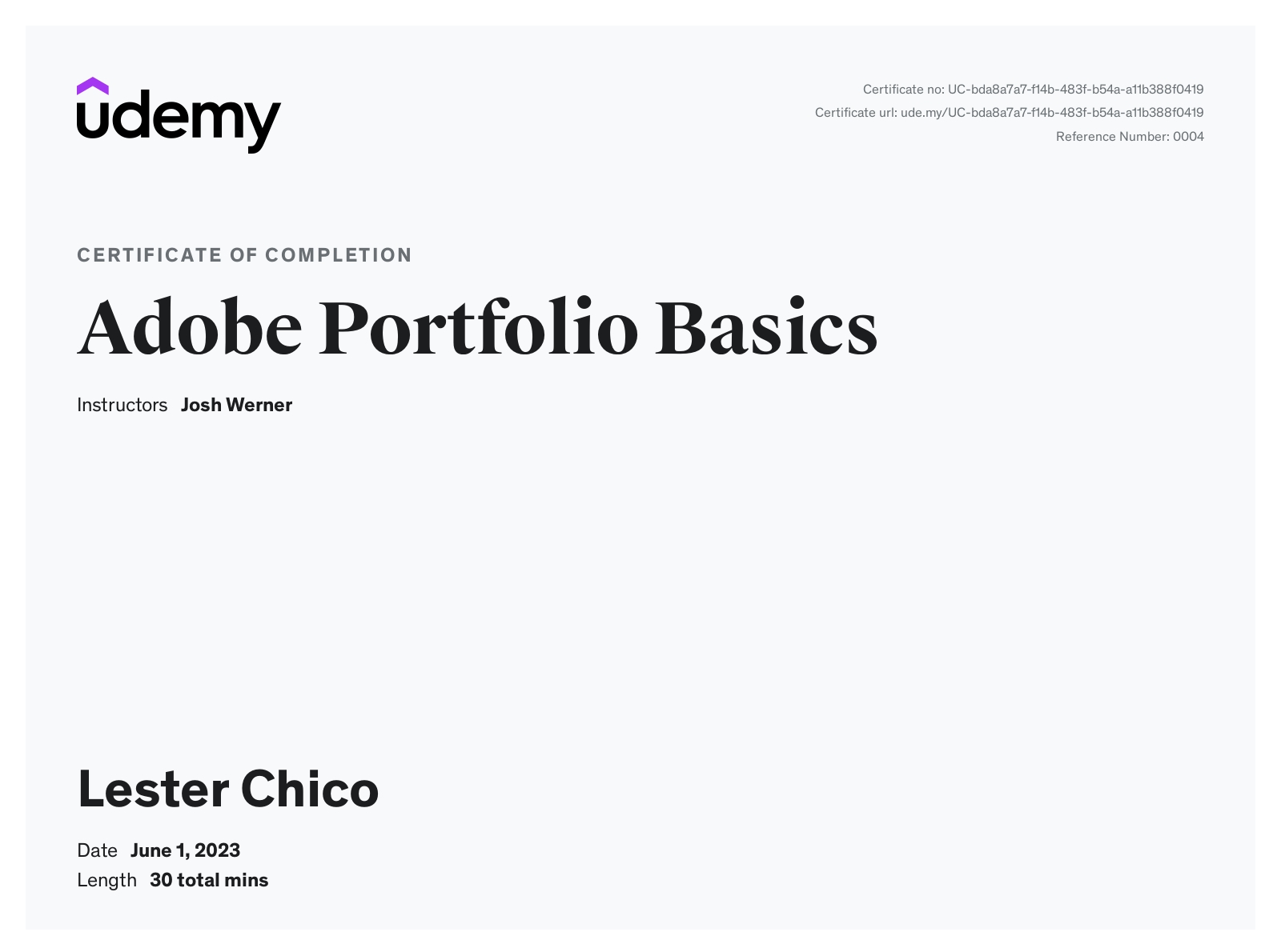 Adobe Portfolio Basics Certificate Preview