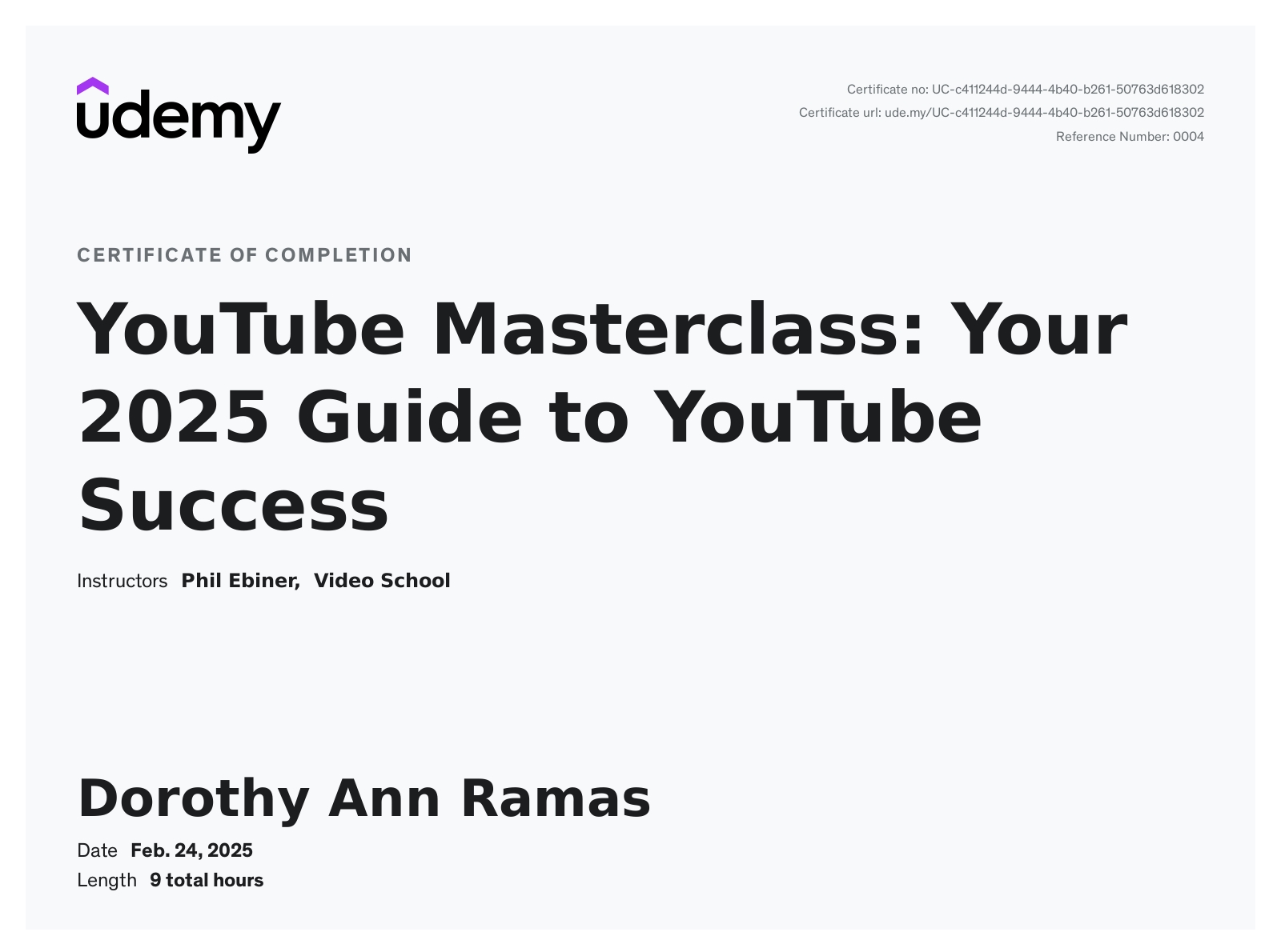 Udemy Certificate
