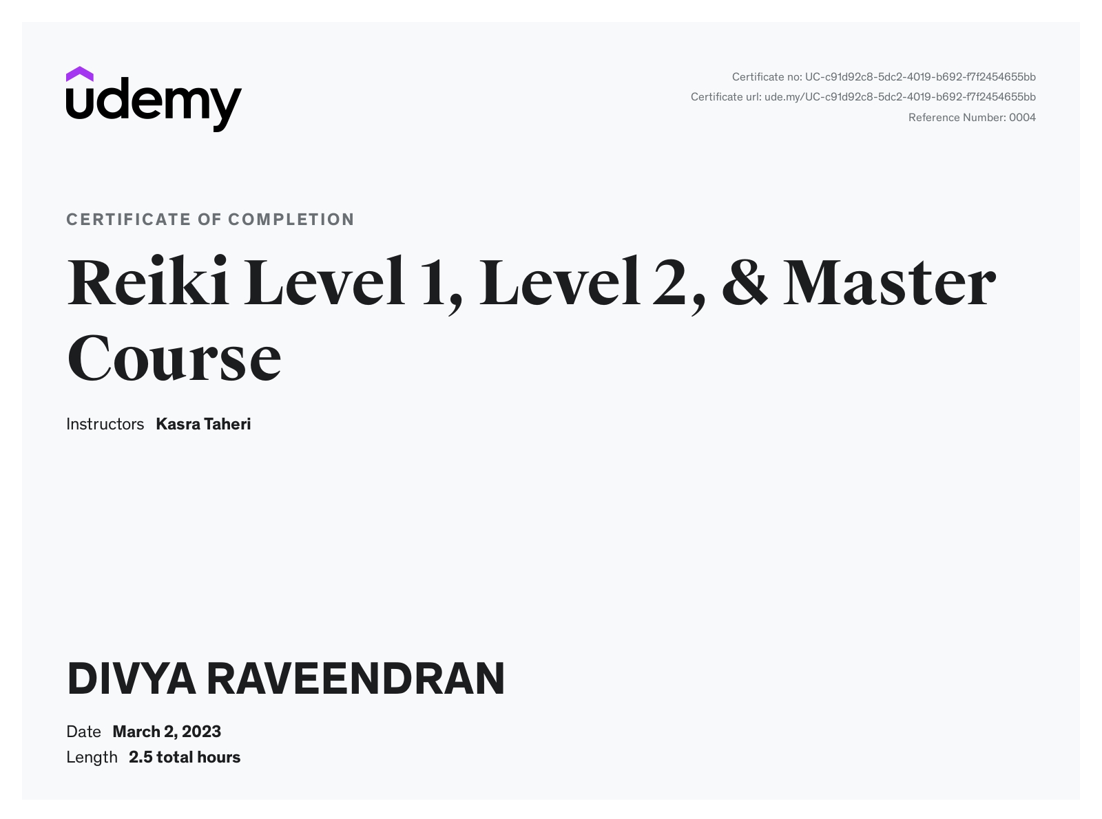 Reiki Level 1, Level 2, & Master Course