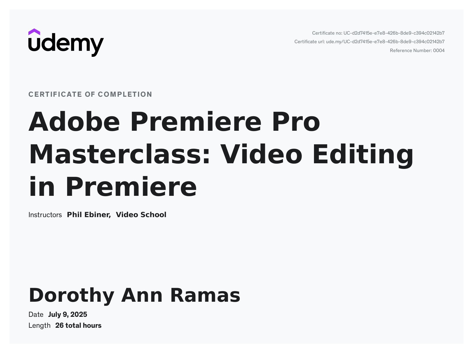 Udemy Certificate