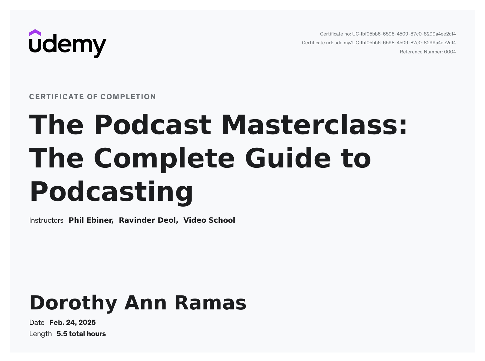 Udemy Certificate